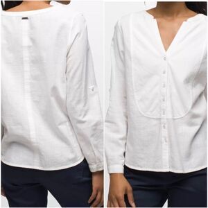 prAna $85 Katya Organic Cotton Button Front Top White Large NEW